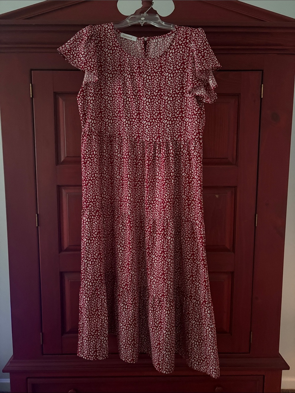 Red and White Floral Midi Dress